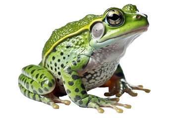 Obraz premium Green exotic frog isolated on the transparent background PNG. AI generative.