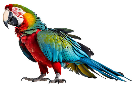 Colorful parrot macaw isolated on the transparent background PNG. AI generative.