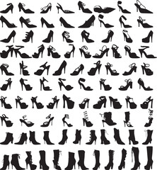 Almost 100 different women's shoes! Vector, fully editable.