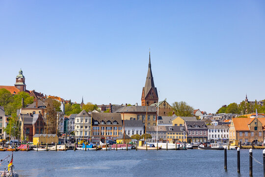 Walking in Flensburg's streets along the sea side, Germany