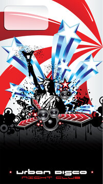 American Discoteque Event Background for Disco Flyers with USA Flag motive