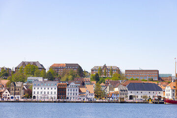 Fototapeta premium Walking in Flensburg's streets along the sea side, Germany