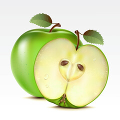Two green apples on a white background
