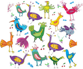 Colorful cute birds - seamless texture