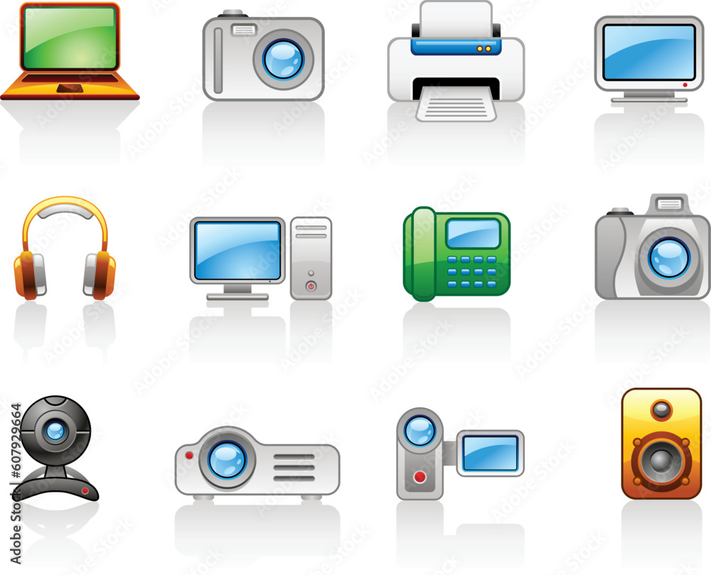 Poster set of icons on a theme electronics_computers_ multimedia