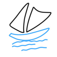 Simple Sailboat dhow boat ship on Sea Ocean Wave with line art style logo