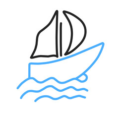 Simple Sailboat dhow boat ship on Sea Ocean Wave with line art style logo