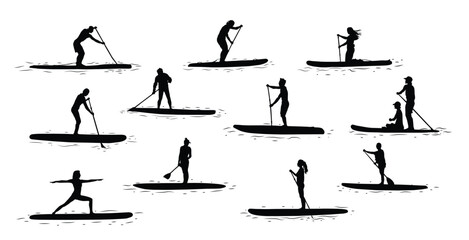 stand up paddle boarding (SUP) silhouettes.