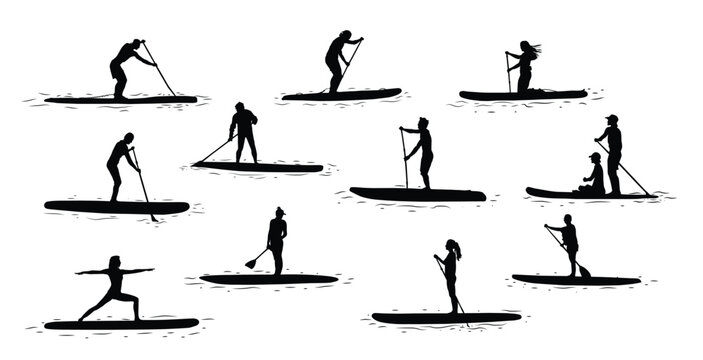 stand up paddle boarding (SUP) silhouettes.