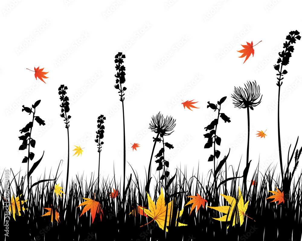 Poster vector grass silhouettes background. all objects are separated.