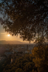 Fototapeta na wymiar panoramic view of ancient spanish city Malaga, sunset, Andalusia, Spain