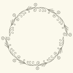 Vector floral frame with spring twigs. Hand drawn herbal wreath for card, wedding, greeting, print and other floral vintage design.