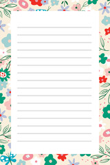 Floral vector diary frame. Vector pages for notebooks, sheets, for office decoration, in floral design. 