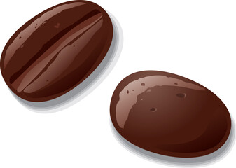 Roasted coffee beans, top and bottom. CMYK color used.