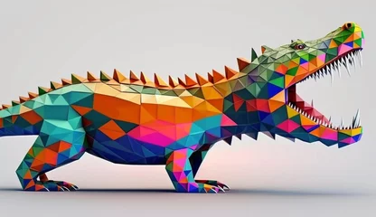 Fototapeten Colourful low polygon geometric crocodile animal. Generative AI. © 121icons