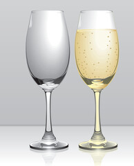 Full and empty champagne glasses vector