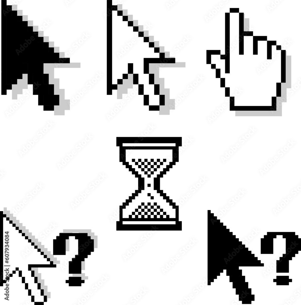 Poster set of different pixel-cursors