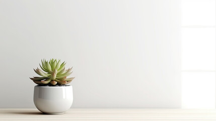 minimal plant pot on wooden table. Generative AI