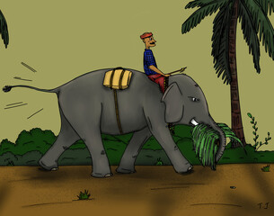 Elephant and it’s mahout cartoon art.