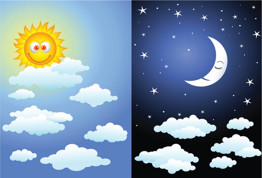 Day and night, cartoon illustration