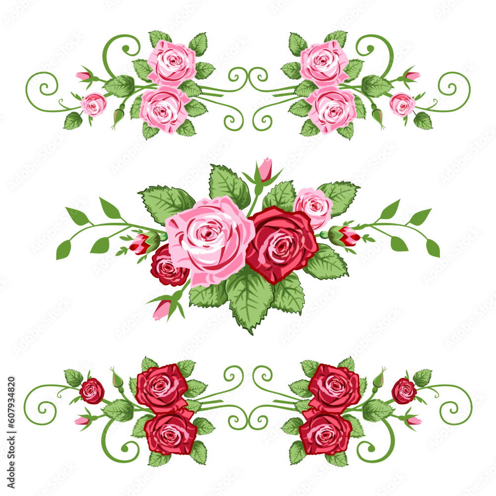 Poster vector retro roses border for greetings cards, design or backgrounds. all elements are on separate l