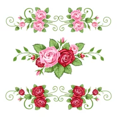 Fototapete Blumen Vector retro roses border for greetings cards, design or backgrounds. All elements are on separate layers for easy editing and color change.