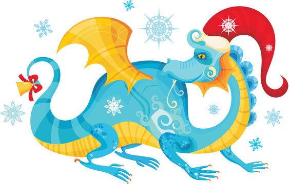 vector illustration of a cute christmas dragon