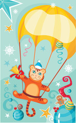 vector illustration of a cute christmas tiger