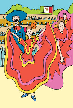 Dancer celebrate Cince De Mayo at a Mexican festival.