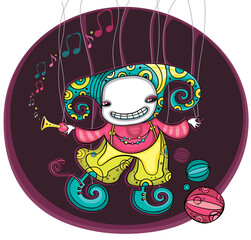 vector illustration of funny clown with spooky smile.