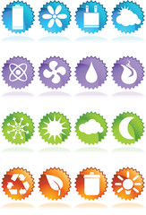 A set of 16 ecologically friendly round shiny glossy web buttons - label style.