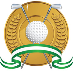 Golf themed background with laurel wreath and ribbon.