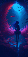 Woman in Ocean , Water, Mermaid