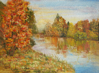 Obraz premium Autumn landscape oil painting impressionism modern.