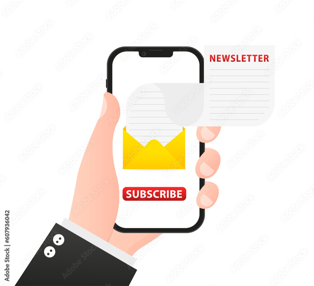 Poster subscribe to the newsletter online in the mobile application. vector gradient illustration of a smar