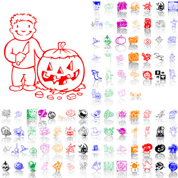 Set of Halloween sketches. Part 2. Isolated groups and layers. Global colors.
