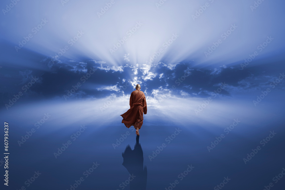 Wall mural buddhist monk looking at the universe. ai generative