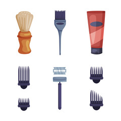 Hairdresser Gel Tube, Brush and Trim Tip Vector Set