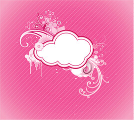 Vector illustration of funky retro styled design pink frame made of floral elements