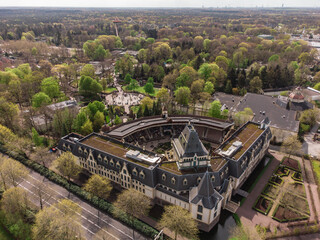 Naklejka premium A Bird's Eye View of Efteling Amusement Park in the Netherlands on a Cloudy Day