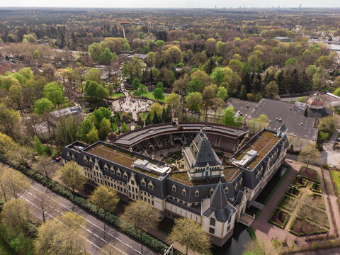 A Bird's Eye View of Efteling Amusement Park in the Netherlands on a Cloudy Day