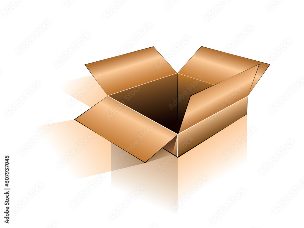Poster 3d open box with reflection, shadow and space for text or image