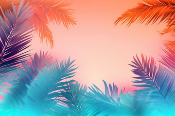 Fototapeta na wymiar Palm tree background with pastel colors, blue and orange palm trees for design. Generative AI