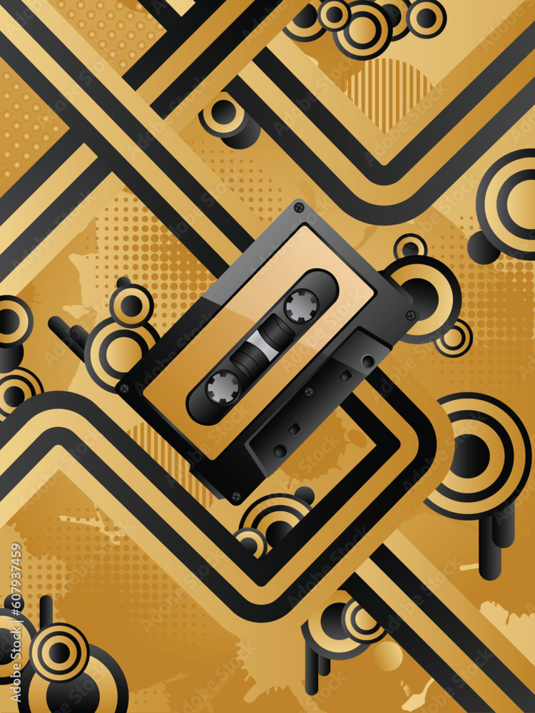 Poster abstract vector retro background with audio cassette.