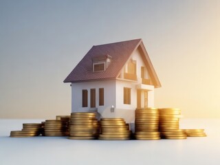 House and stack of coins with white background ai generative