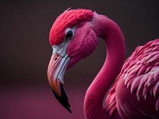 Naklejka premium Pink flamingo close up portrait. ai generative