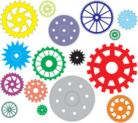 Set of vector multi-coloured gears different in the form