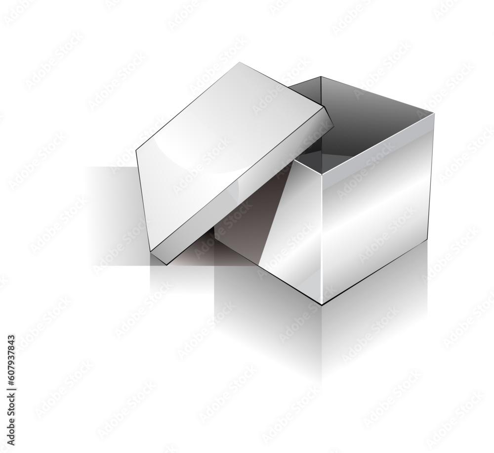 Poster three dimensional open box with shadow and reflection