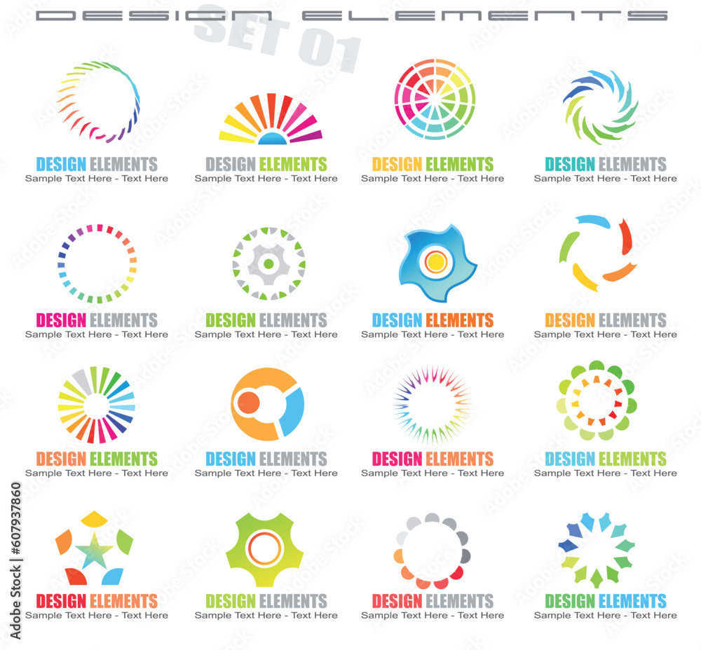 Poster collection of 16 colorful design elements - set 1