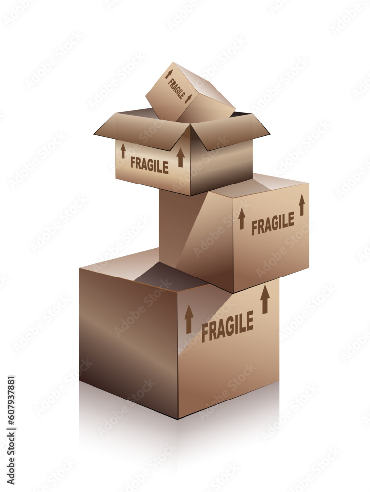 Poster 3d shipping boxes with reflection, shadow and 